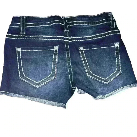 Love Fire Denim Size 6 Mid Rise Midi American Flag Shorts Patriotic Sequins - Picture 3 of 10